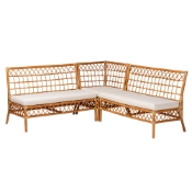 bali & pari Capella Modern Bohemian Honey Rattan 3-Piece Dining Nook Banquette Set